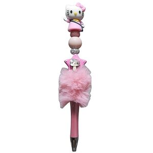 Hello Kitty Fur Beaded Ballpoint Twist Pen Pink Topper